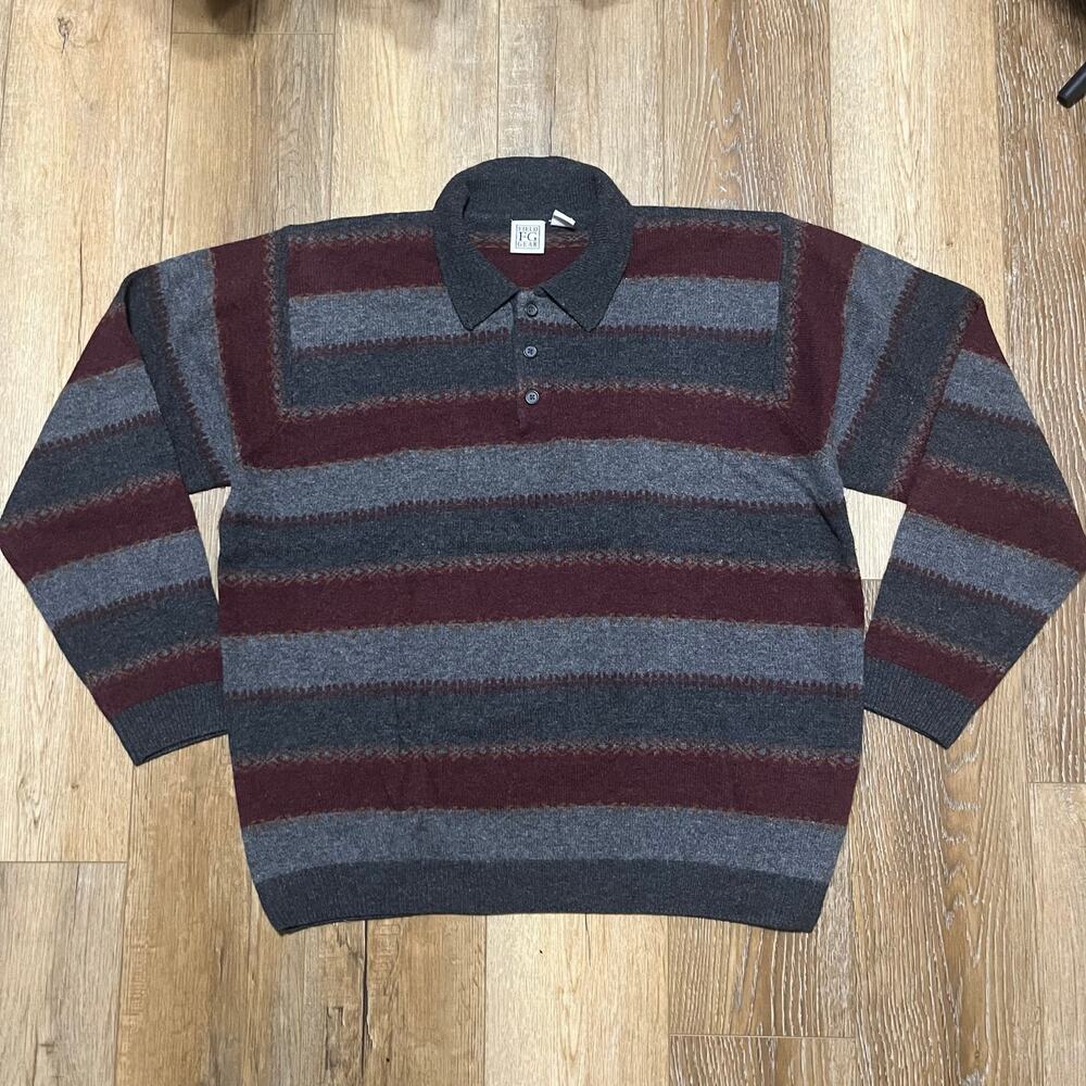VTG Field Gear Cashmere Lambswool Polo Sweater Collar XXL Tall Stripe Preppy 90s